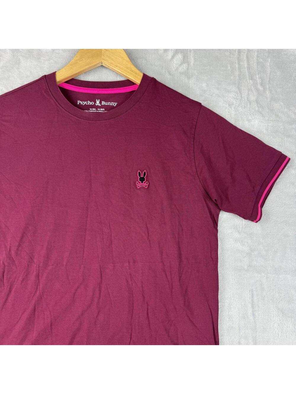 Psycho Bunny Logo Wine Red T-shirt Y14-16 (fit XS) Streetwear Trim Pima Cotton
